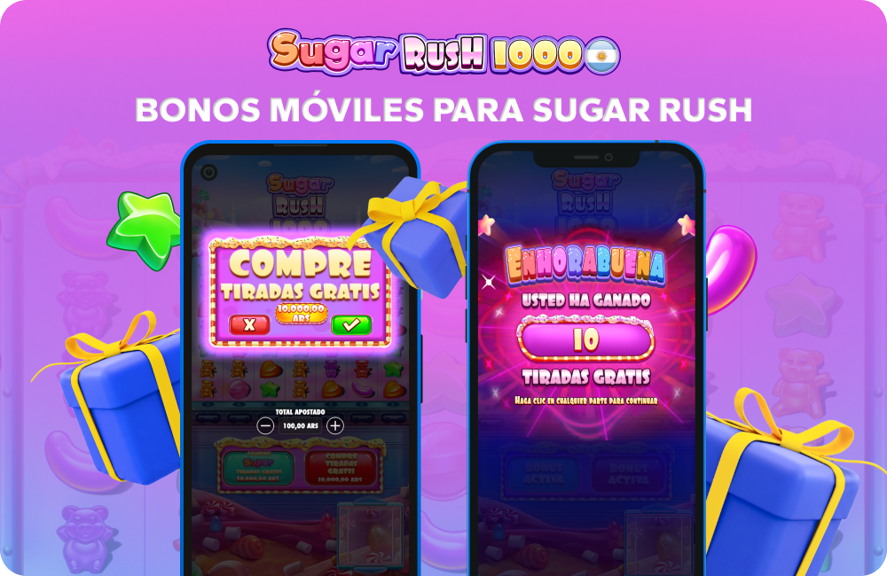 Los bonos móviles de Sugar Rush ofrecen giros gratis, promociones y torneos con requisitos de apuesta obligatorios