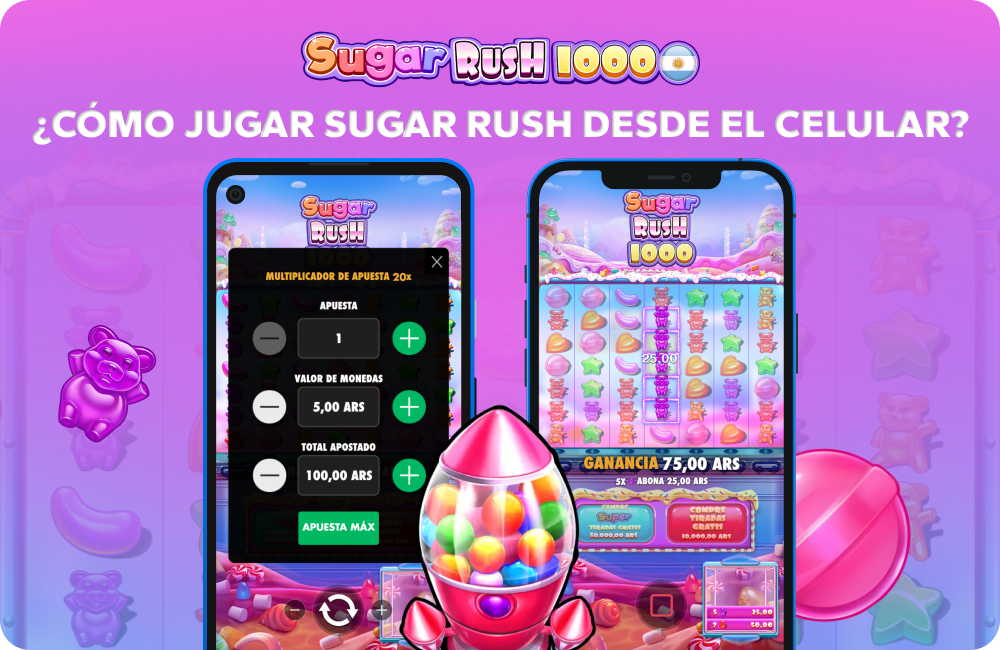 Para jugar a Sugar Rush en el celular, los jugadores de Argentina deben elegir un casino, iniciar sesión, recargar su cuenta y abrir la tragamonedas