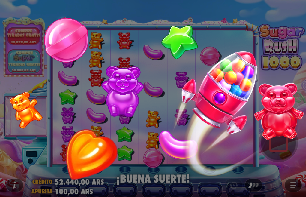 Sugar Rush, de Pragmatic Play, es una tragamonedas muy popular en Argentina que cuenta con cascadas, multiplicadores y premios de hasta 5000x