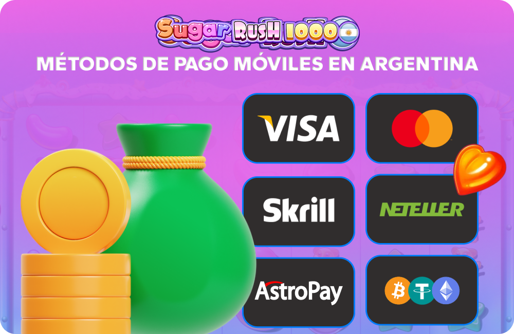 En Argentina, para jugar a Sugar Rush, los jugadores pueden recargar su cuenta mediante tarjeta, monedero electrónico y criptomonedas