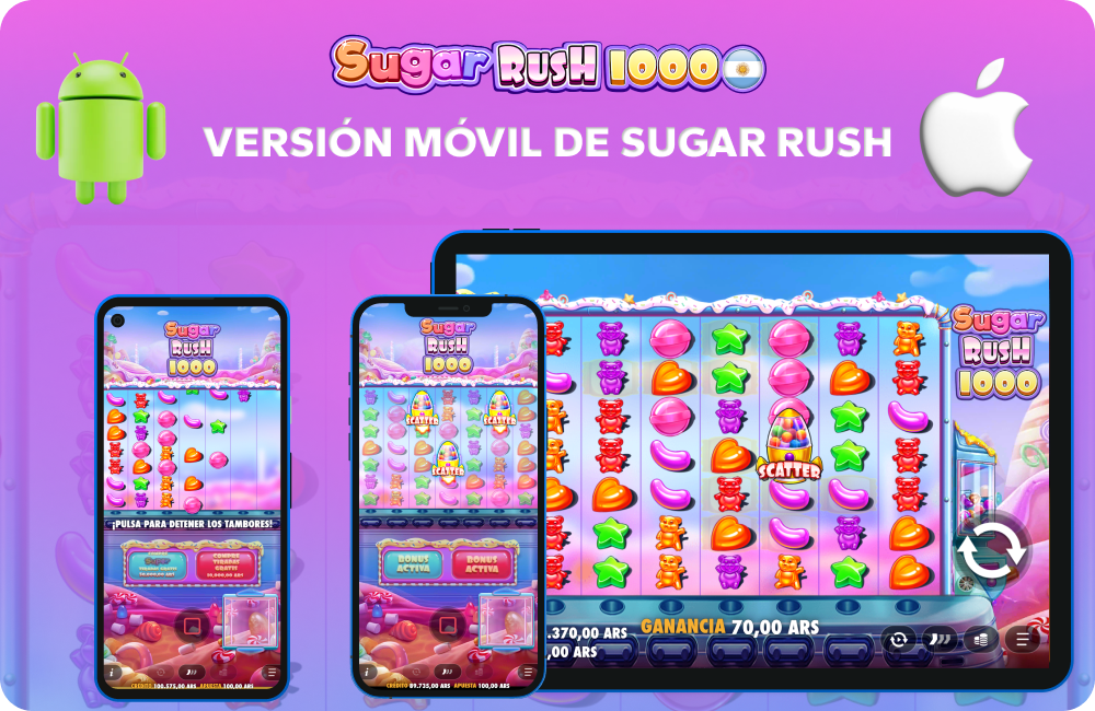 El juego para celular Sugar Rush de Pragmatic Play ofrece cascadas, multiplicadores y es compatible con Android y iOS en cualquier lugar